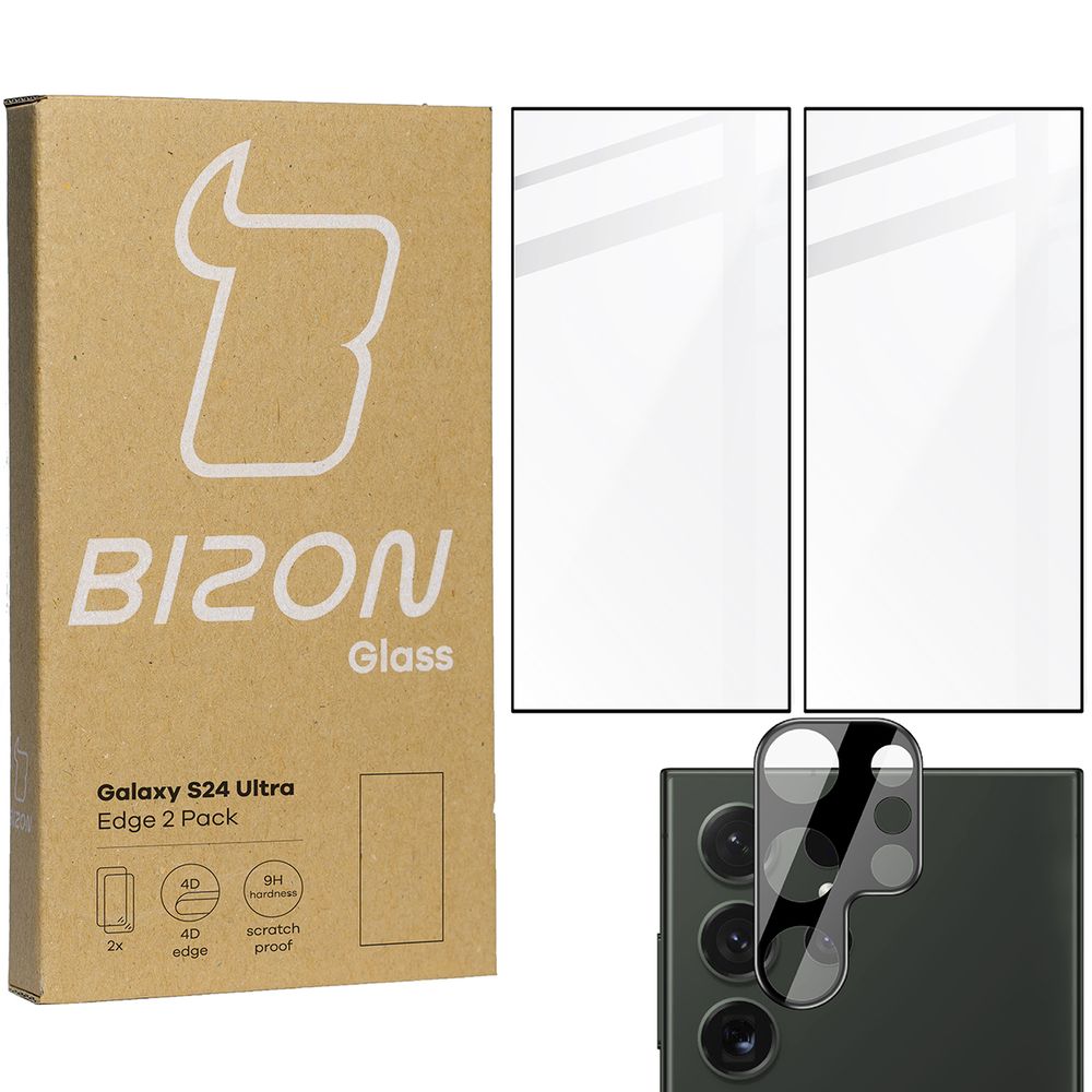Szkło hartowane Bizon Glass Edge - 2 sztuki + ochrona na obiektyw, Galaxy S24 Ultra
